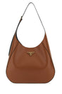 PRADA Large Brown Leather Shoulder Handbag - 40 cm