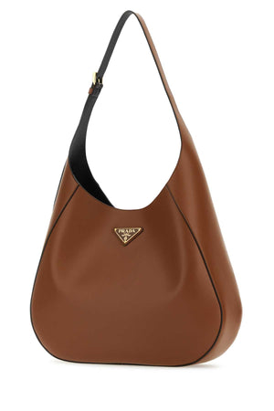 PRADA Large Brown Leather Shoulder Handbag - 40 cm