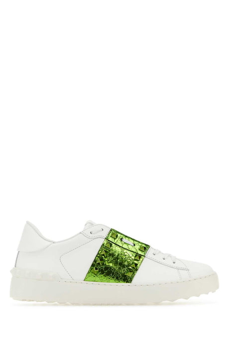 VALENTINO GARAVANI Distinctive Leather Rockstud Sneakers with Green Accent