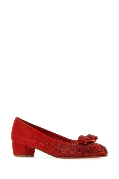 SALVATORE FERRAGAMO Mini Red Suede Pumps with 4 cm Heel