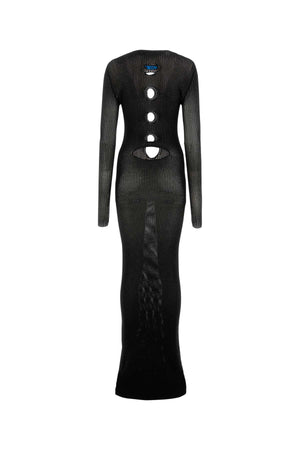 OFF WHITE Elegant Black Mesh Long Dress