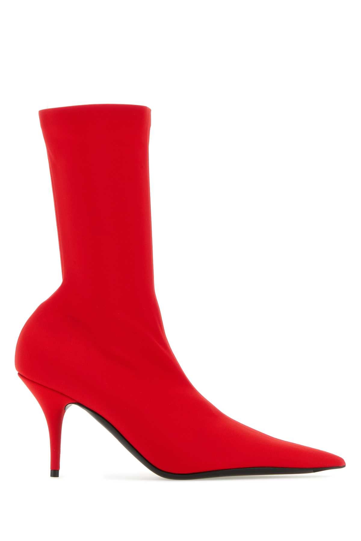 BALENCIAGA Red Mini Fabric Knife Ankle Boots with 8 cm Heel