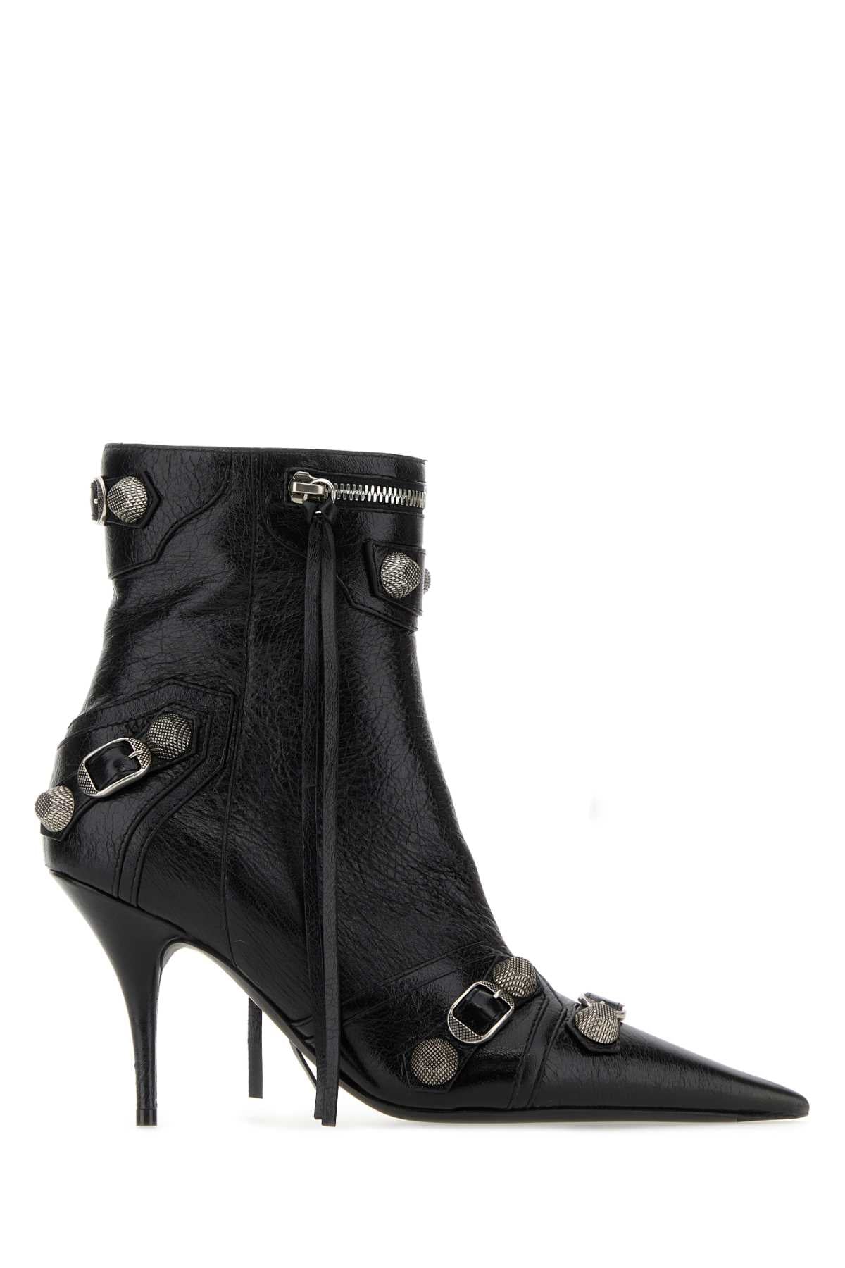 BALENCIAGA Elegant Black Leather Ankle Boots with 9.5 cm Heel Height