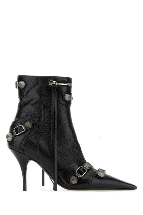 BALENCIAGA Elegant Black Leather Ankle Boots with 9.5 cm Heel Height