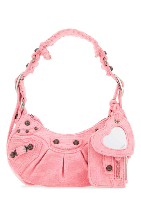 BALENCIAGA Mini Pink Terry Fabric Shoulder Handbag