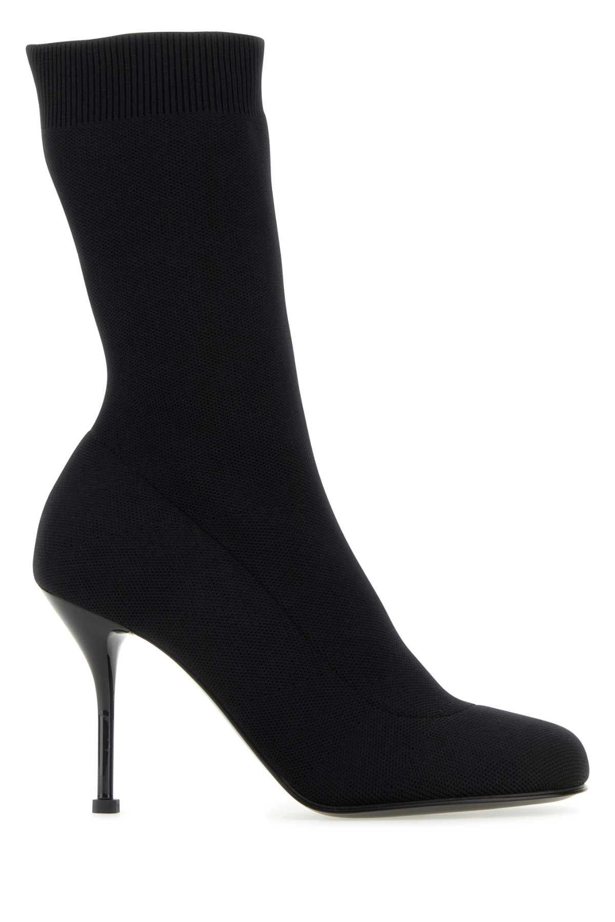 ALEXANDER MCQUEEN Black Stretch Nylon Ankle Boots with 9 cm Heel