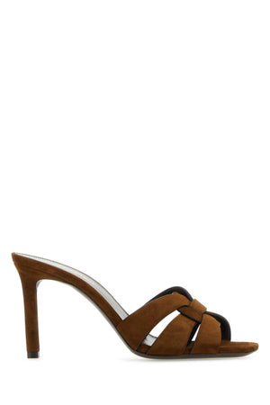 SAINT LAURENT Brown Suede Tribute Flat - Women's 9 cm Heel