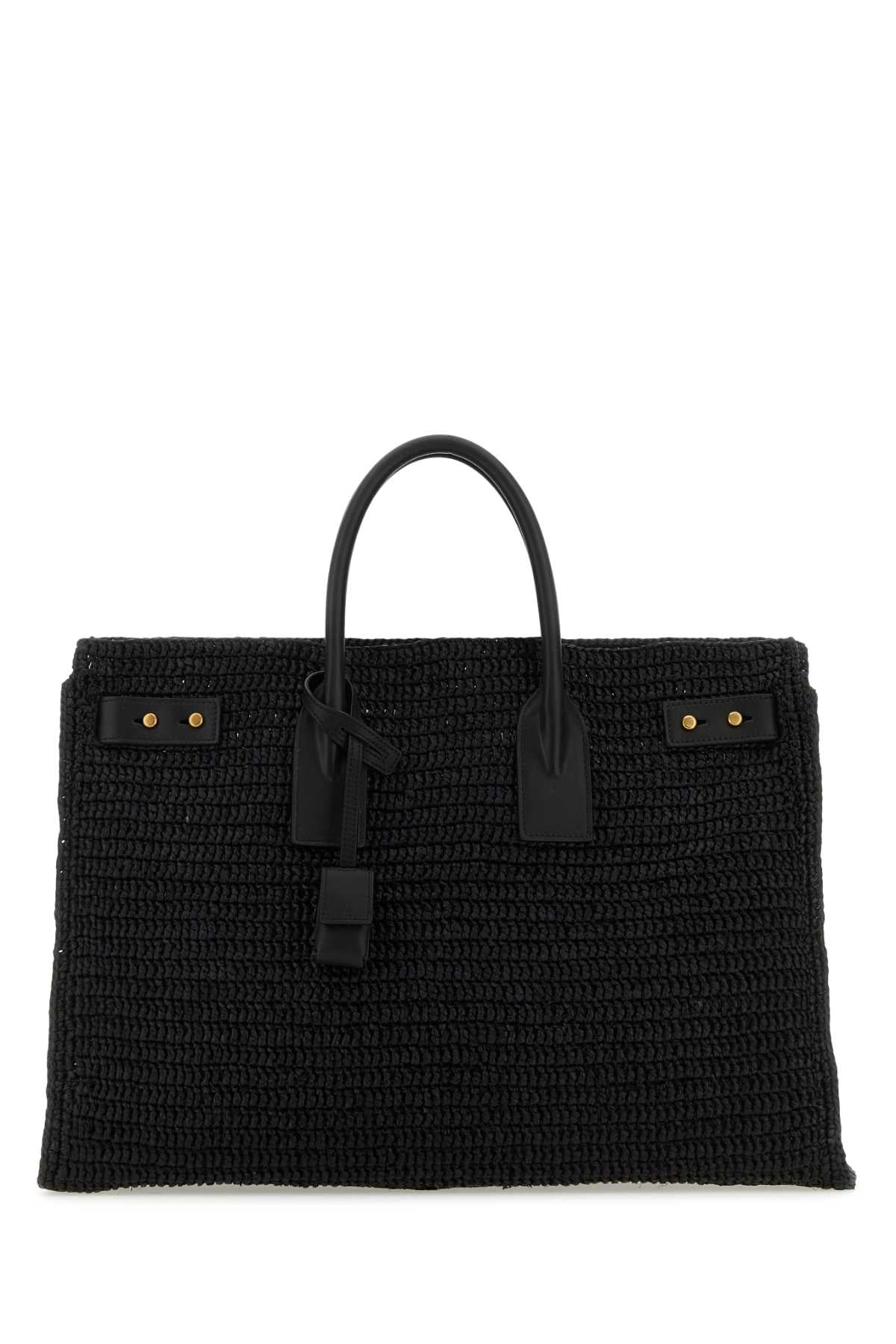 SAINT LAURENT Medium Raffia Tote Shopping Handbag