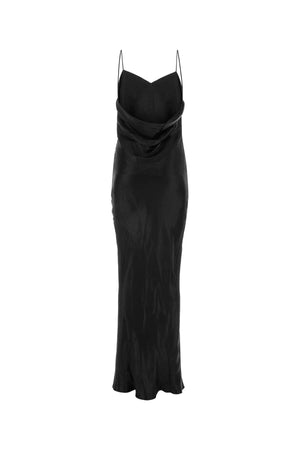 SAINT LAURENT Elegant Black Satin Long Dress