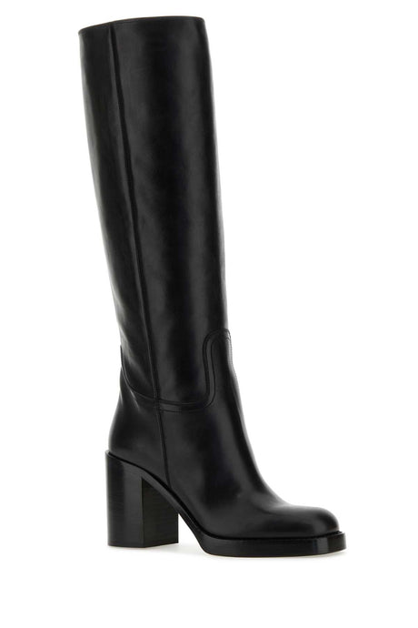 PRADA Elegant Black Leather Boots with 9 cm Heel Height