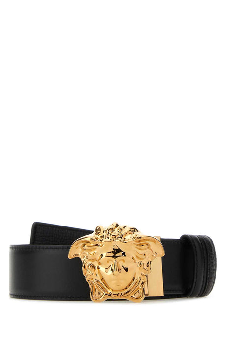 VERSACE Reversible Leather Belt with Golden Metal Finishing - 4 cm Height