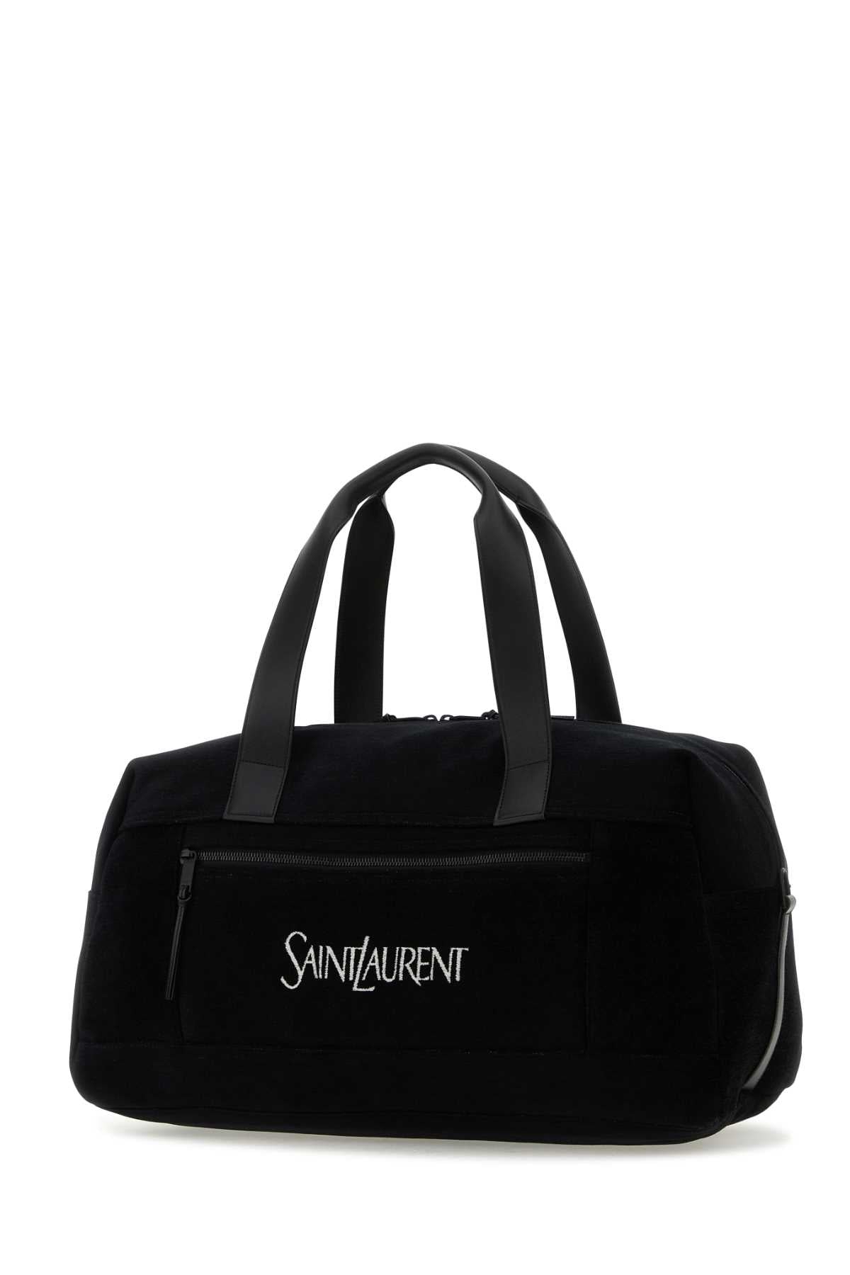 SAINT LAURENT Black Jacquard Duffle Travel Handbag - 50 cm