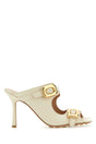 BOTTEGA VENETA Ivory Leather Stretch Buckle Flat Sandals with 3.5 Inch Heel