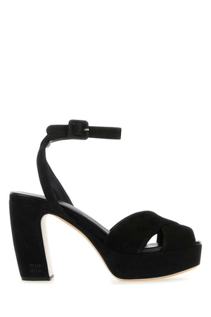 MIU MIU Elegant Black Suede Mini Sandals with 11 cm Heel