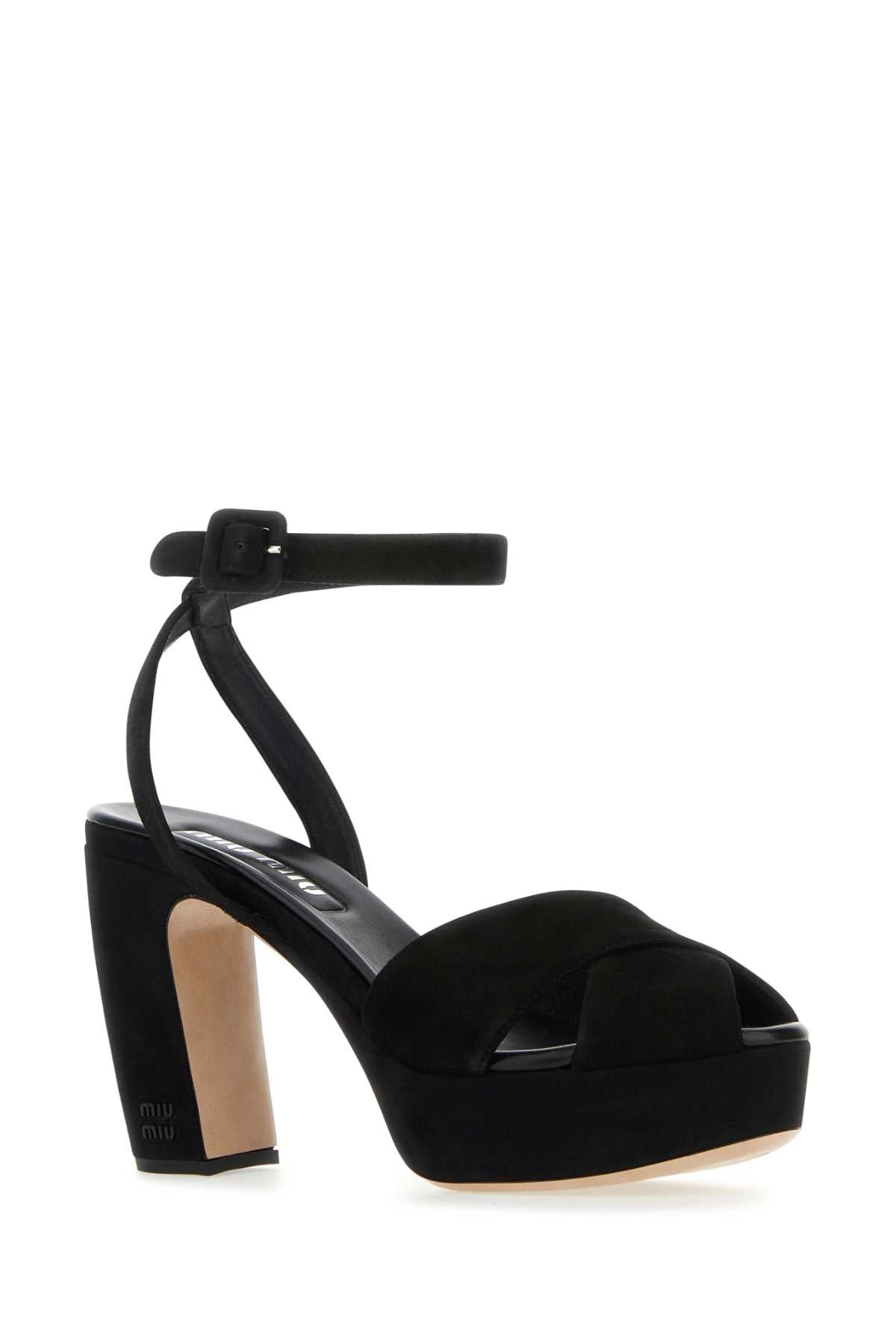 MIU MIU Elegant Black Suede Mini Sandals with 11 cm Heel