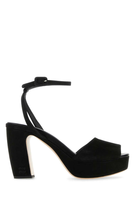 MIU MIU Chic Black Suede Platform Sandals with 10 cm Heel