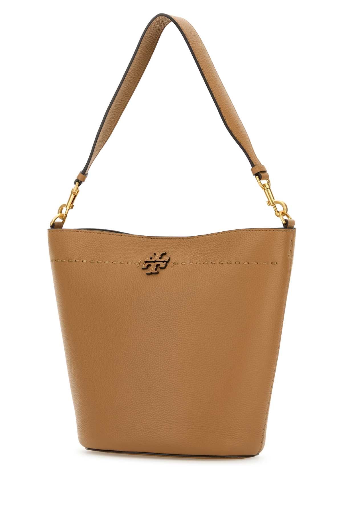 TORY BURCH Camel Leather McGraw Bucket Handbag - 21 cm width