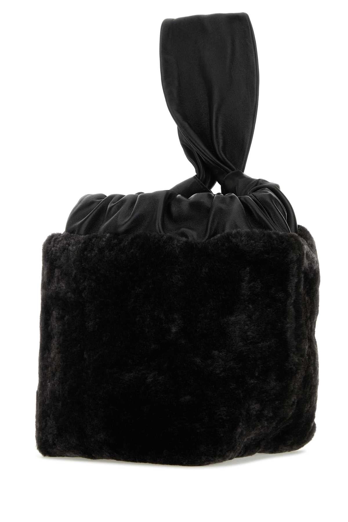 JIL SANDER Mini Black Shearling Clutch