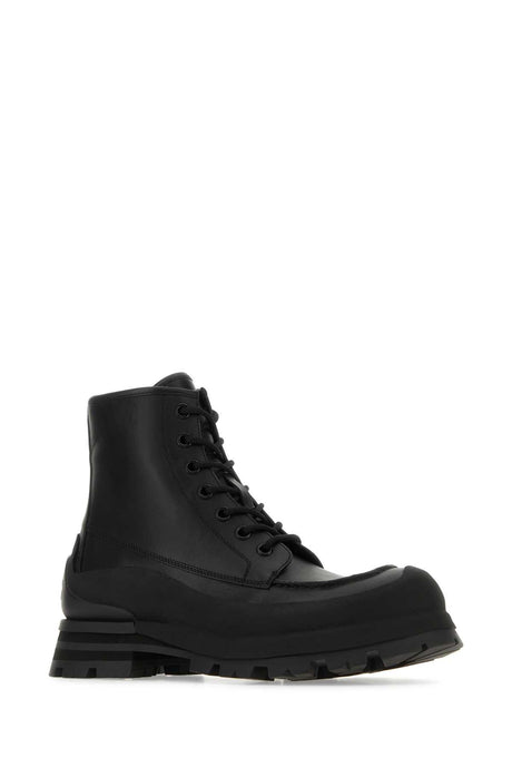 ALEXANDER MCQUEEN Men's Black Leather Wander Ankle Boots