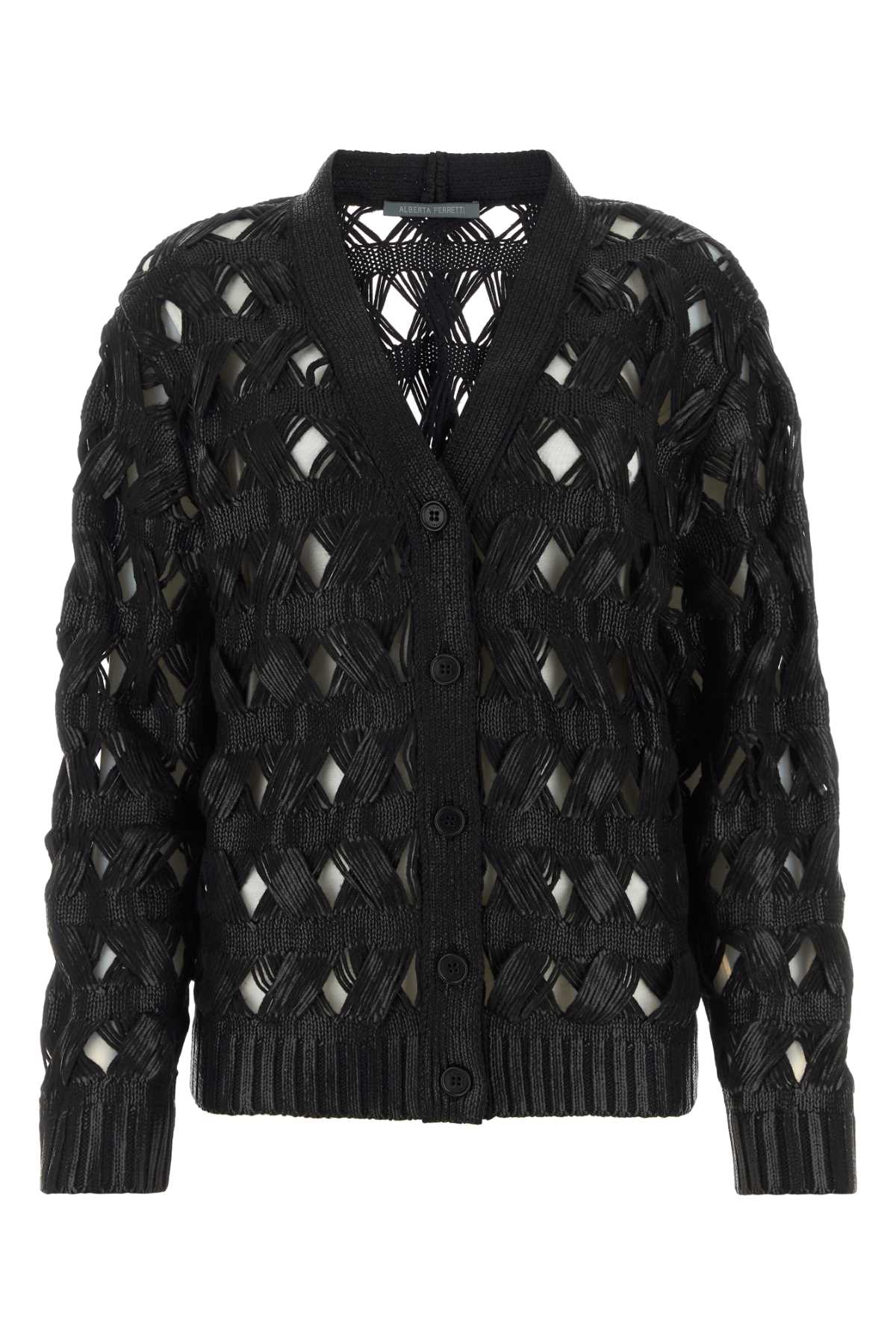 ALBERTA FERRETTI Chic Black Cotton Blend Cardigan