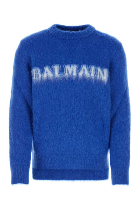 BALMAIN Electric Blue Wool Blend Sweater for Men