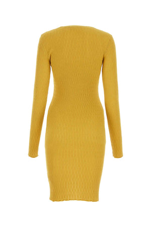 BURBERRY Chic Mustard Stretch Wool Blend Mini Dress