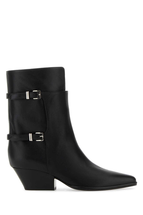 SERGIO ROSSI Elegant Black Leather Ankle Boots with 5 cm Heel