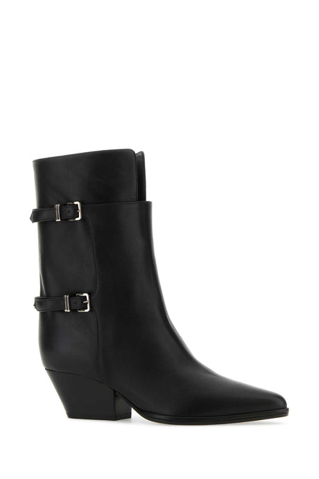 SERGIO ROSSI Elegant Black Leather Ankle Boots with 5 cm Heel