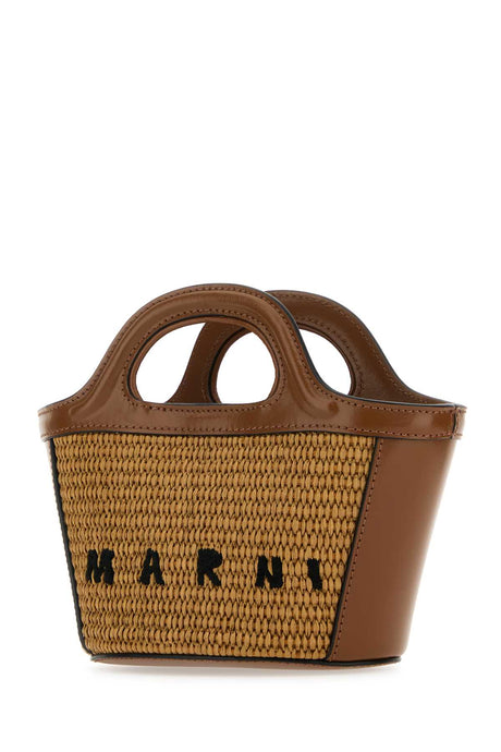 MARNI Mini Two-tone Leather and Straw Tropical Handbag