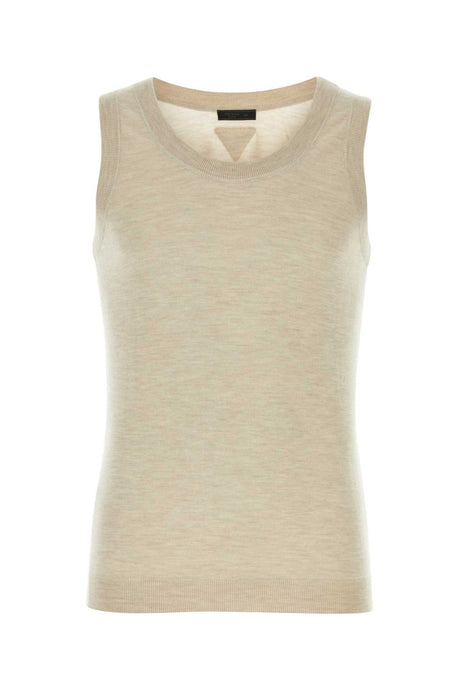 PRADA Melange Sand Cashmere Tank Top for Men