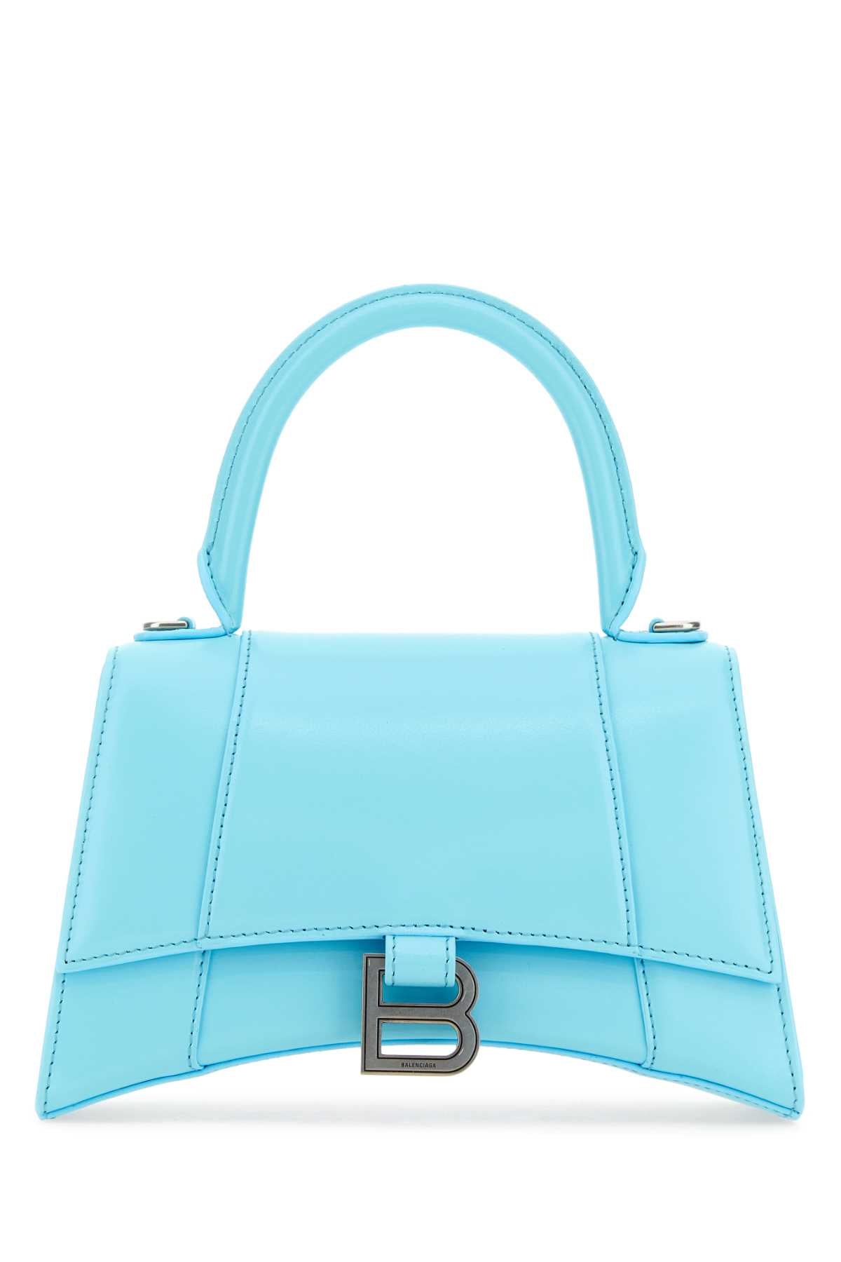 BALENCIAGA Mini Light Blue Leather Hourglass Handbag