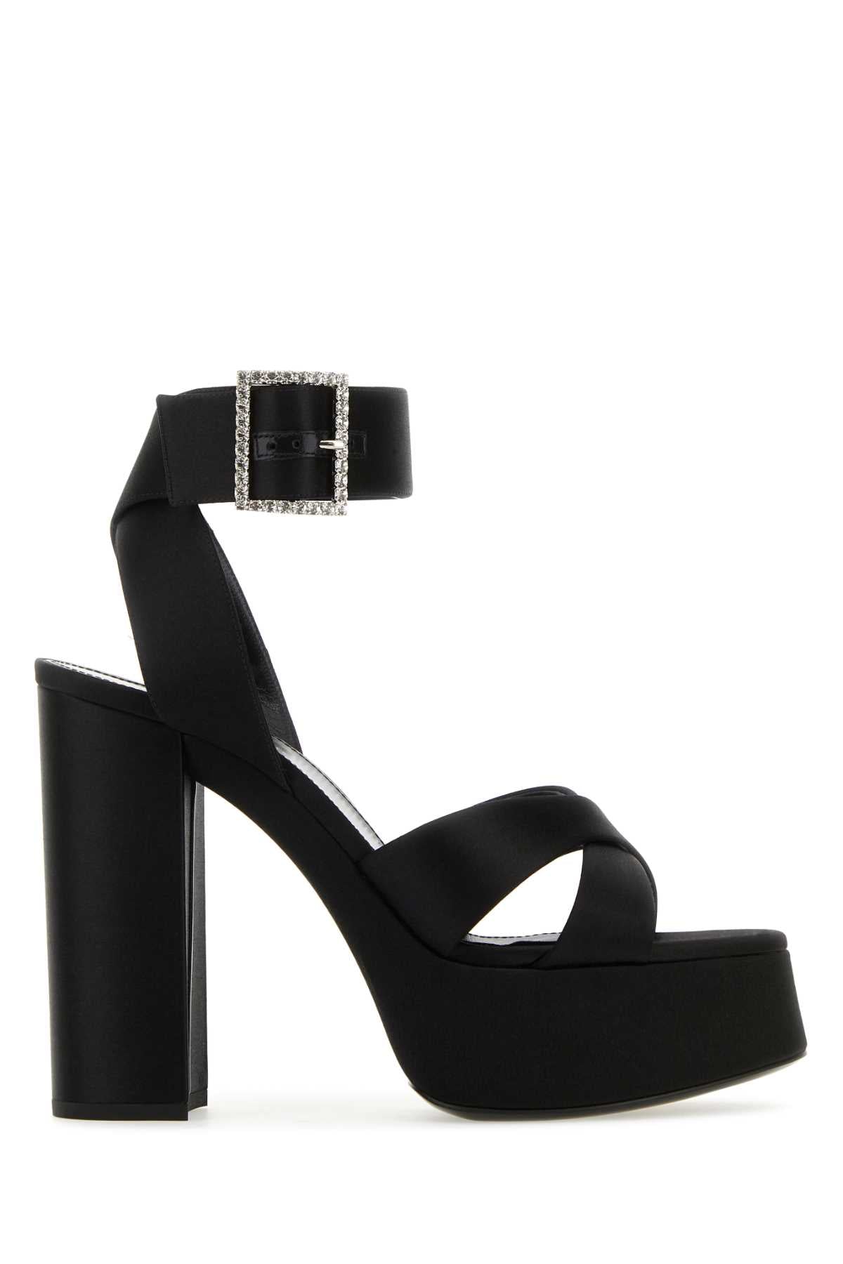 SAINT LAURENT Chic Black Satin Bianca Mini Sandals with 12.5 cm Heel