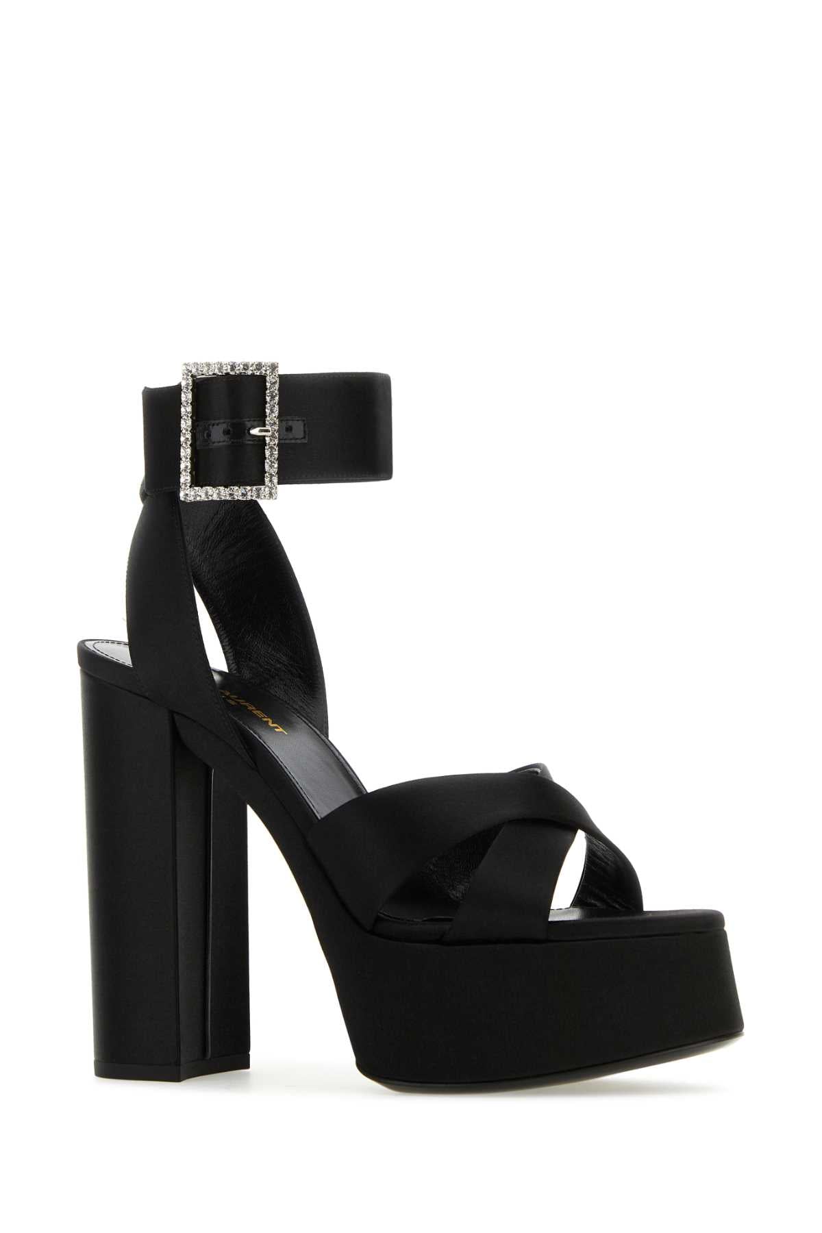 SAINT LAURENT Chic Black Satin Bianca Mini Sandals with 12.5 cm Heel