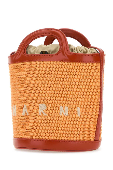 MARNI Two-tone Leather and Raffia Tropicalia Mini Bucket Handbag - 17cm