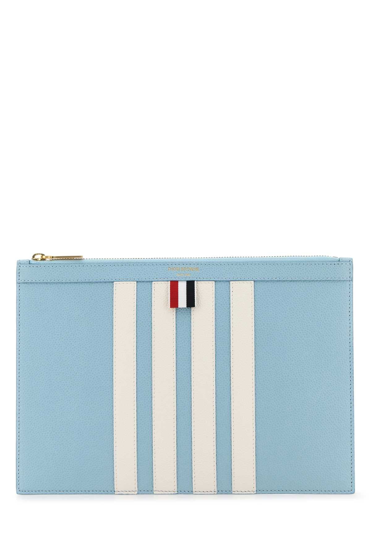 THOM BROWNE Pastel Light Blue Leather Clutch - 29 cm x 20.5 cm