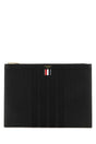 THOM BROWNE Sleek Black Leather Clutch - 35 cm x 26 cm