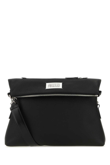 MAISON MARGIELA Classic Black Leather Mini Crossbody Handbag - 42 cm x 37 cm