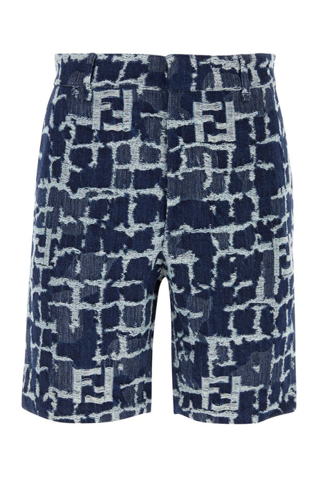 FENDI Men's Embroidered Mini Denim Bermuda Shorts