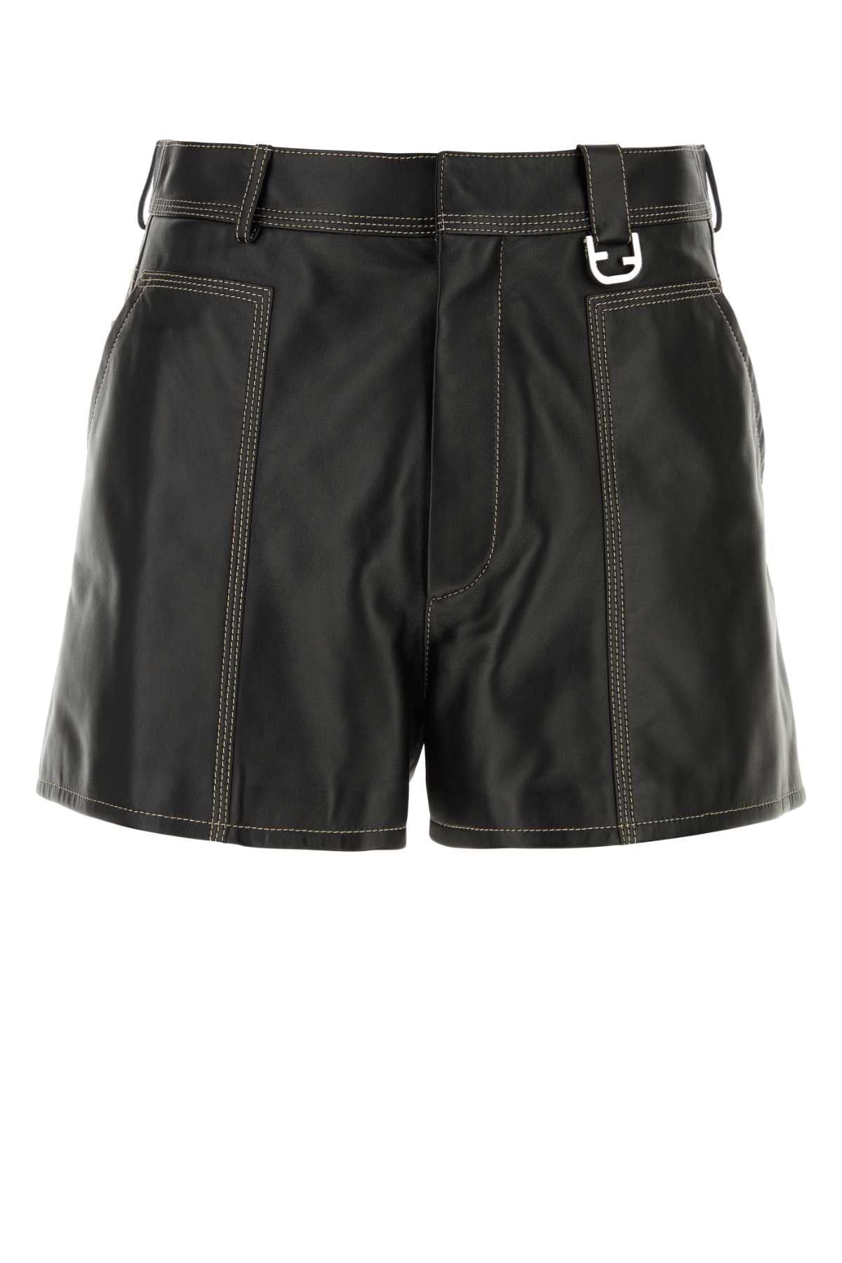 FENDI Stylish Black Leather Bermuda Shorts for Men