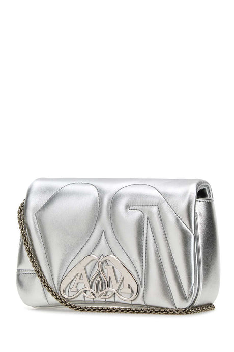 ALEXANDER MCQUEEN Mini Silver Leather Clutch with Chain Strap