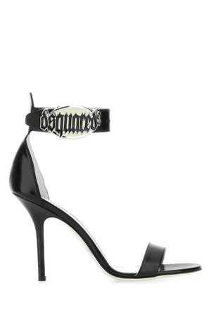 DSQUARED Elegantly Crafted Black Leather Sandals with 10 cm Heel