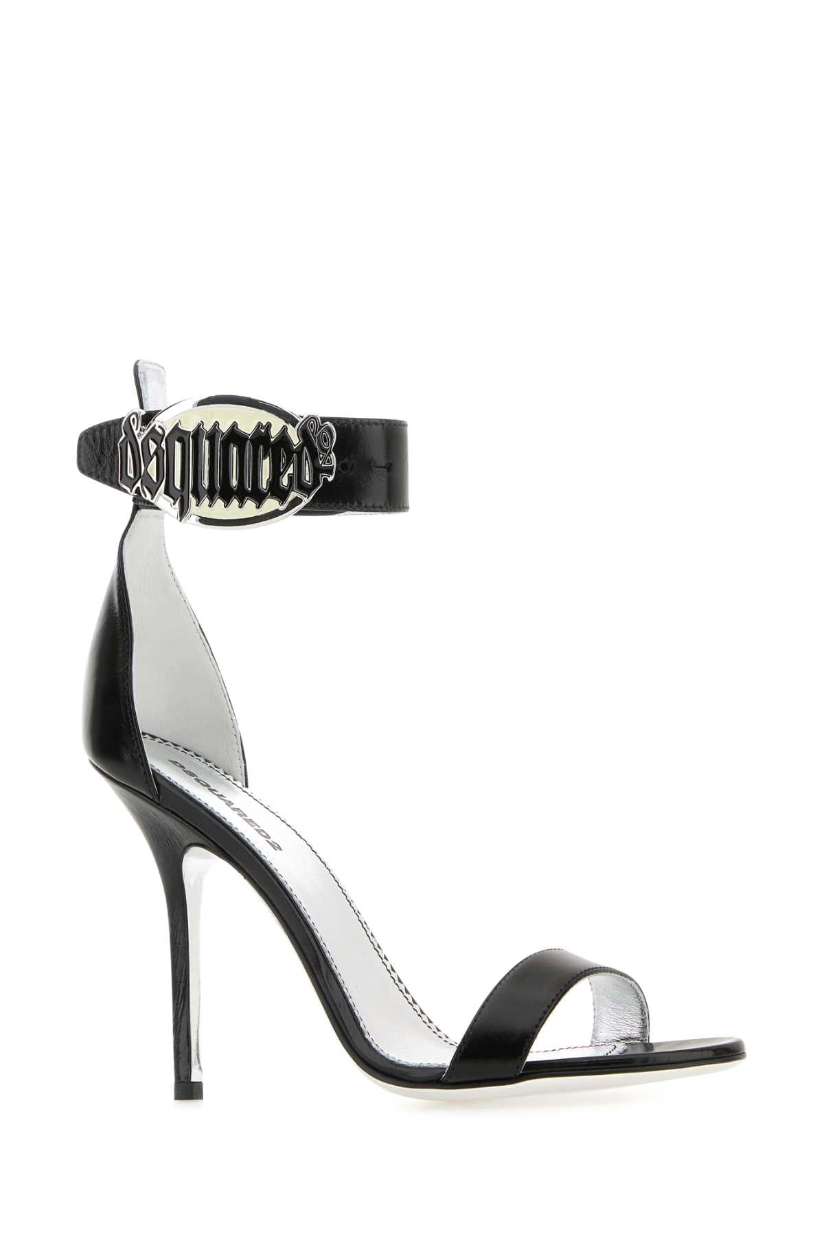 DSQUARED Elegantly Crafted Black Leather Sandals with 10 cm Heel