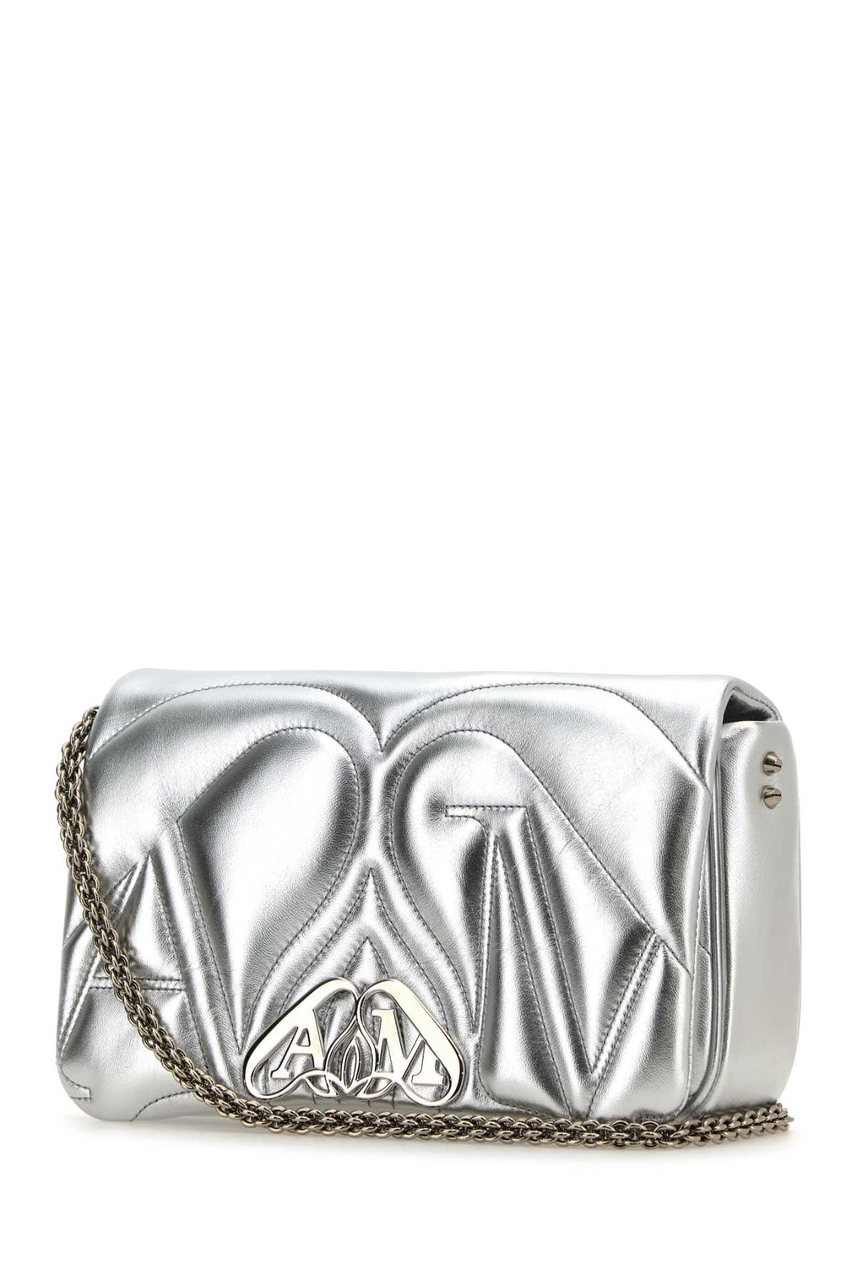 ALEXANDER MCQUEEN Mini Silver Leather Shoulder Handbag