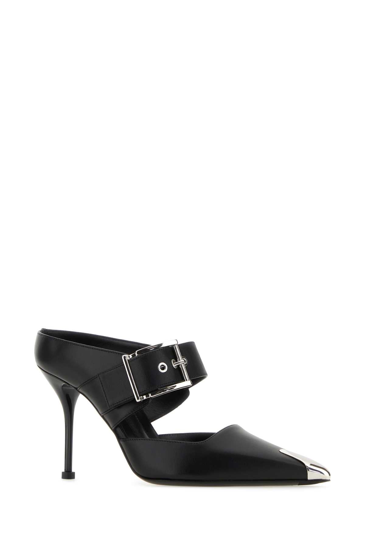 ALEXANDER MCQUEEN Black Leather Hardware Sabot - 9 cm Heel