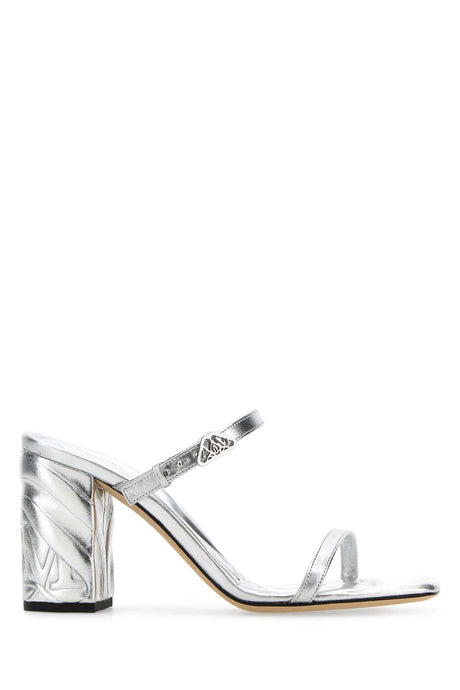 ALEXANDER MCQUEEN Silver Leather Seal Flats with 8.5 cm Heel Height for Women