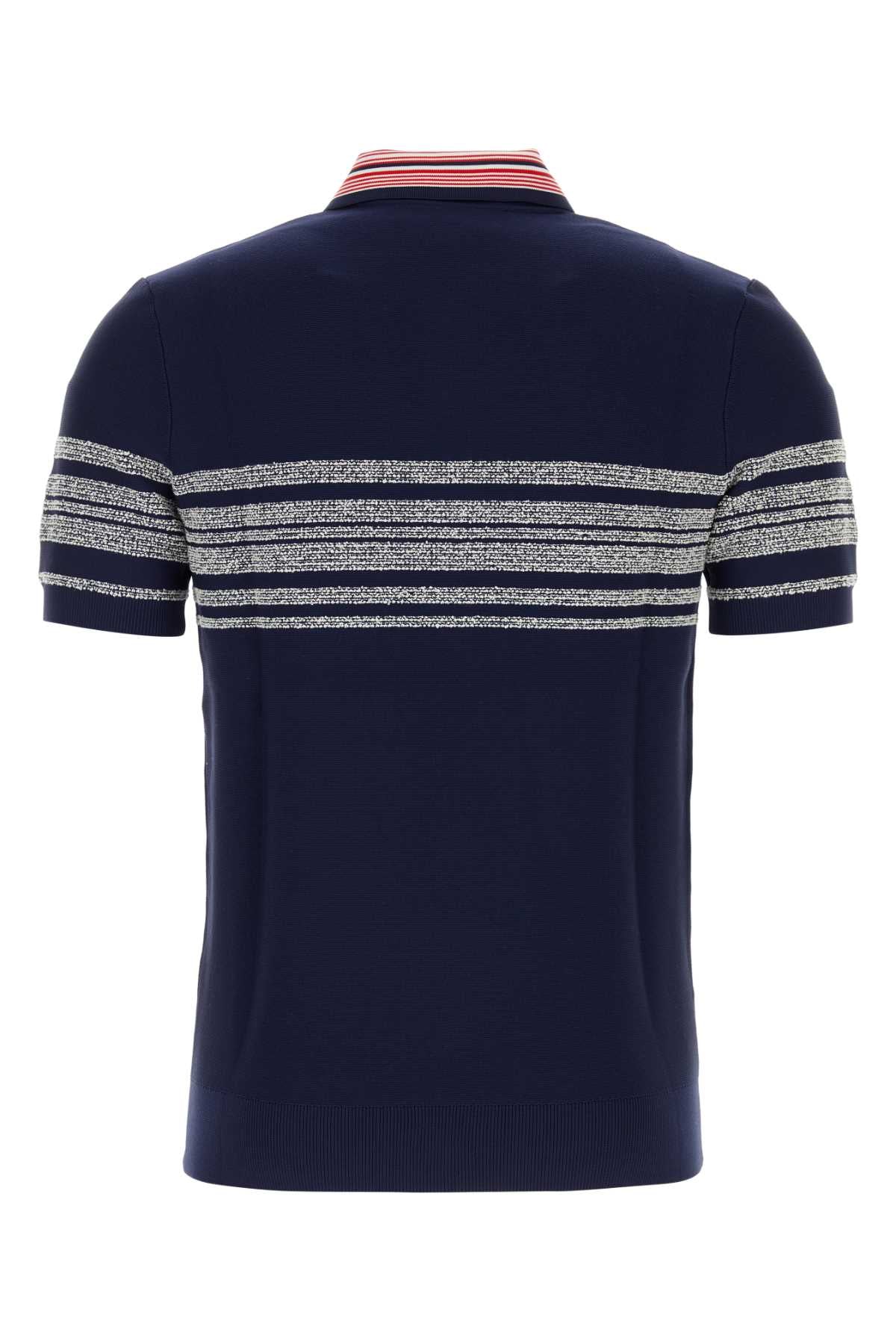 WALES BONNER Men's Dark Blue Nylon Blend Dawn Knit Polo Shirt