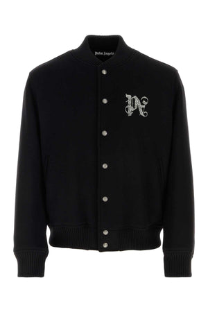 PALM ANGELS Black Wool Blend Bomber Jacket for Men