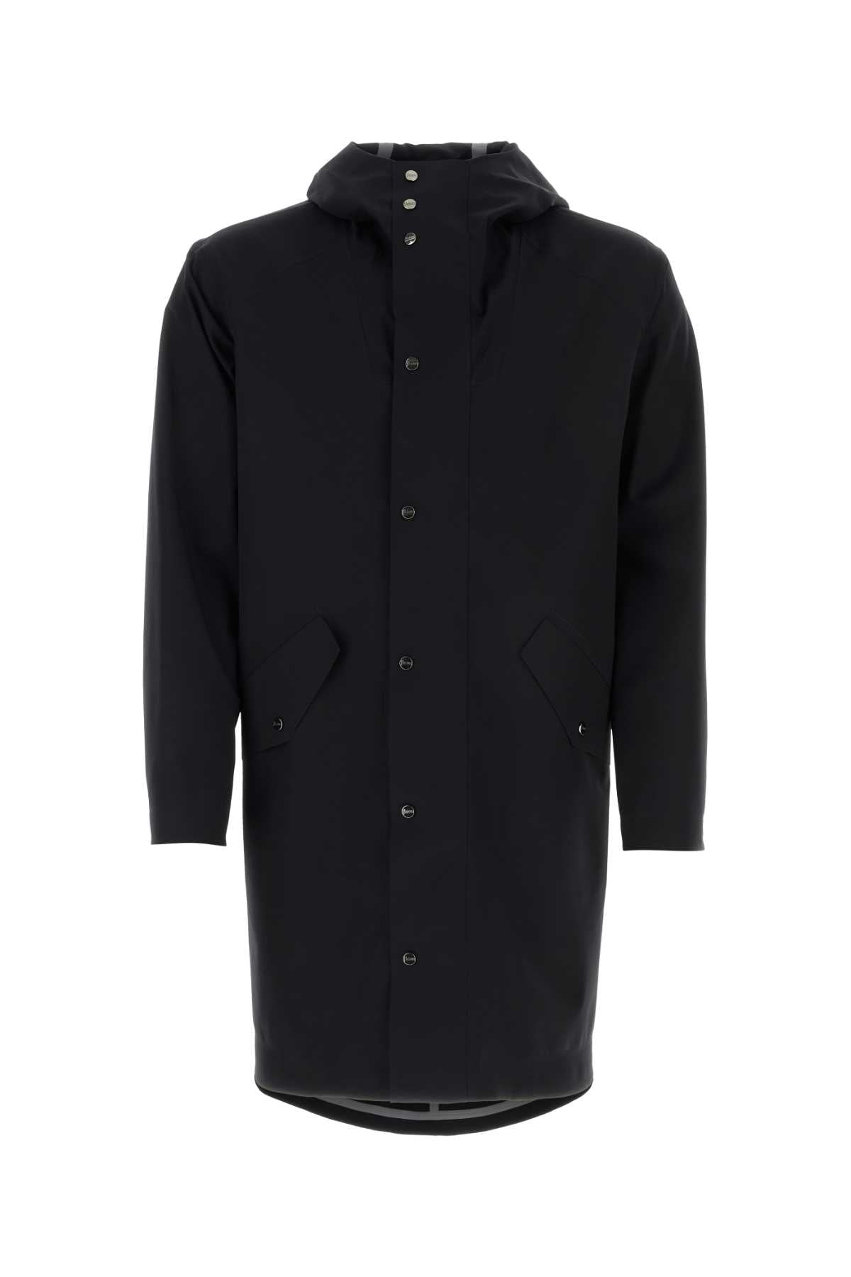 HERNO Men's Black Stretch Nylon Overcoat