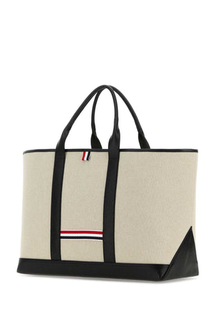 THOM BROWNE Medium Sand Canvas RWB-Stripe Shopping Handbag