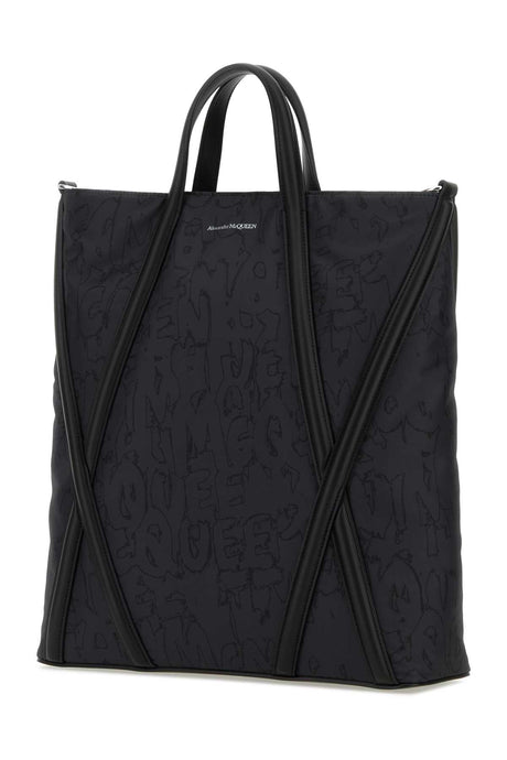 ALEXANDER MCQUEEN The Harness Black Nylon Shopping Handbag (37cm x 40cm)